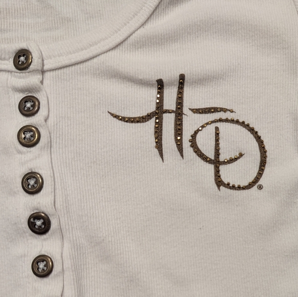 Harley-Davidson 110 Year Anniversary Short Sleeve White Henley Tee Women's Small - Picture 4 of 6